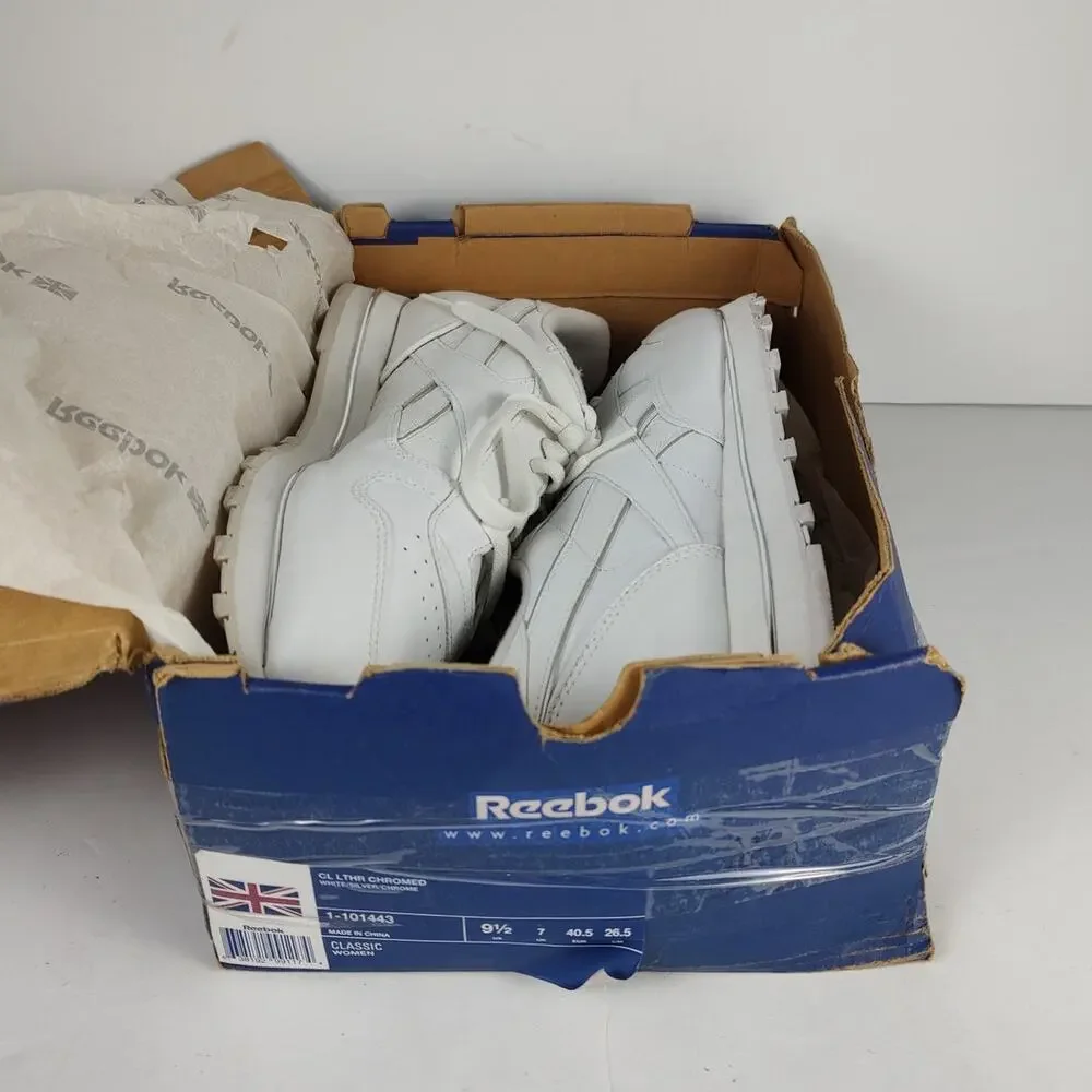 VTG 90s Reebok Classic leather chromed white sneakers womens 9.5 OG box